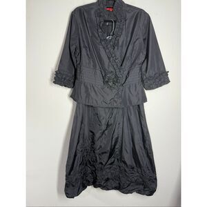 K Derhy Elegant Women’s Bohemian 2 Pcs Suit Jacket Skirt Sz L Black